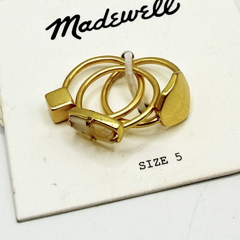 Madewell Gold Tone Ring Stack of 3 Incl. 1 Stone - Size 5 NWT